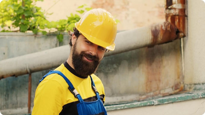 Operario técnico de Desatasco Tenerife SurFix evaluando instalaciones exteriores de fontanería.