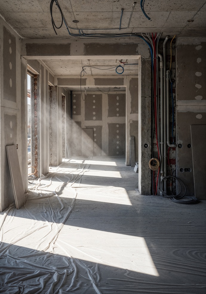Proceso de obra en una reforma integral en Abrera con instalaciones y tabiquería vista por Reformas Arcozelo