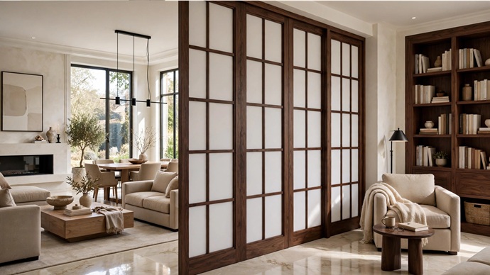 Gran separador de ambientes japonés a medida instalado en salón por Shoji España by New Design Madrid.