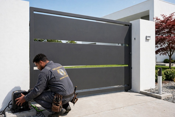 Instalación de motorización profesional para cancela corredera moderna en Alicante por Puertas Automáticas D.A.